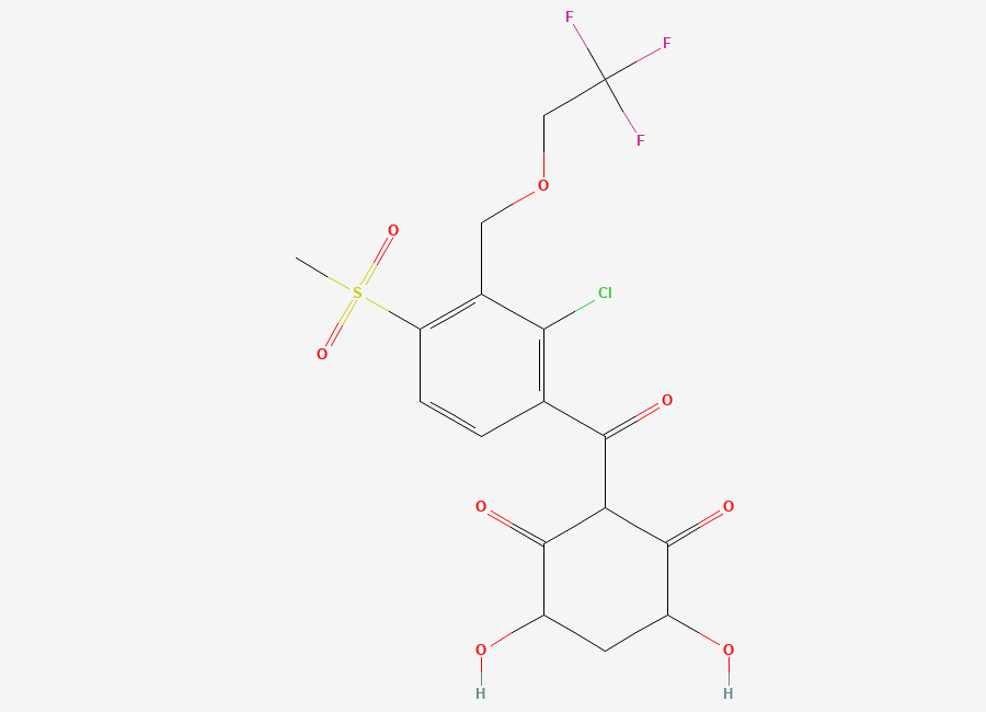 Two-dimensional chemical structure of 2-(2-Chloro-4-mesyl-3-((2,2,2-trifluoroethoxy)methyl)benzoyl)-4,6-dihydroxycyclohexane-1,3-dione