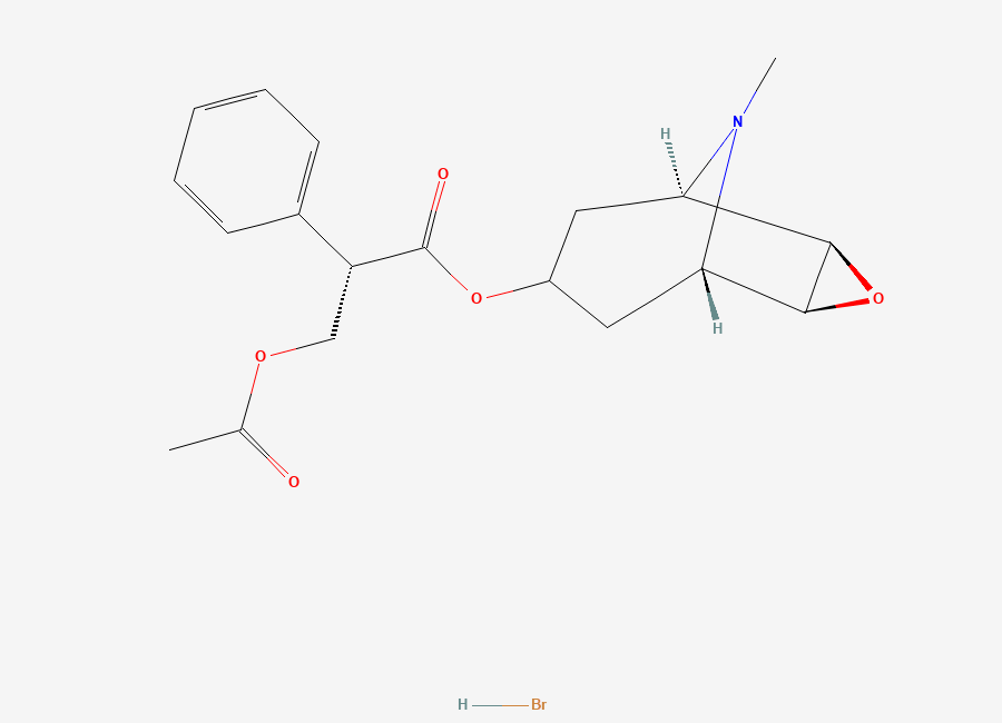 Two-dimensional chemical structure of O-Acetyl Scopolamine Hydrobromide, CAS 5027-67-8