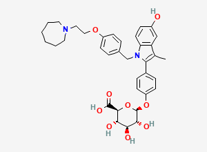 Two-dimensional chemical structure of Bazedoxifene-4'-Glucuronide, CAS 328933-64-8