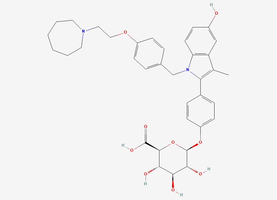 Two-dimensional chemical structure of Bazedoxifene-4'-Glucuronide, CAS 328933-64-8