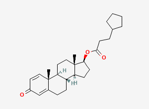 Two-dimensional chemical structure of ((8R,9S,10R,13S,14S,17S)-10,13-dimethyl-3-oxo-6,7,8,9,11,12,14,15,16,17-decahydrocyclopenta(a)phenanthren-17-yl) 3-cyclopentylpropanoate