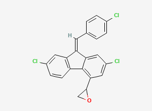 Two-dimensional chemical structure of 2-{(9Z)-2,7-Dichloro-9-[(4-chlorophenyl)methylidene]-9H-fluoren-4-yl}oxirane