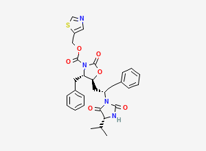 Two-dimensional chemical structure of Rel-Thiazol-5-ylmethyl (4S,5S)-4-benzyl-5-((S)-2-((R)-4-isopropyl-2,5-dioxoimidazolidin-1-yl)-3-phenylpropyl)-2-oxooxazolidine-3-carboxylate (Ritonavir Impurity)
