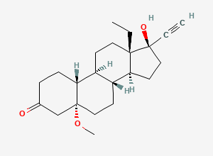 Two-dimensional chemical structure of Levonorgestrel EP Impurity O/ 4,5-Dihydro-5α-methoxylevonorgestrel, CAS 155683-60-6