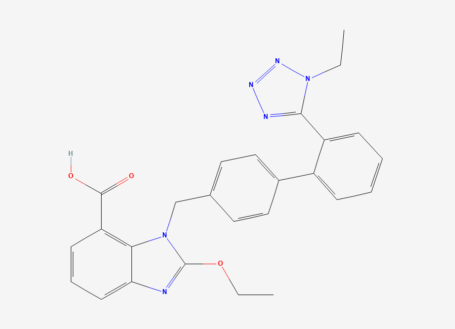 Two-dimensional chemical structure of Candesartan N1-Ethyl Impurity, CAS 1246817-38-8