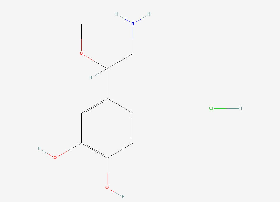Two-dimensional chemical structure of 1,2-Benzenediol, 4-(2-amino-1-methoxyethyl)-, hydrochloride