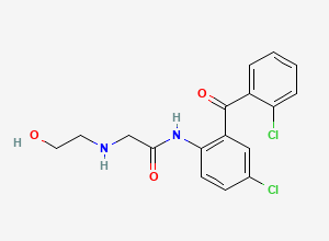 Two-dimensional chemical structure of 5-Chloro-2-(beta-hydroxyethylaminoacetylamino)-2'-chlorobenzophenone, CAS 24234-92-2
