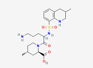 Two-dimensional chemical structure of (2R,4R)-1-(5-Amino-2-((3-methyl-1,2,3,4-tetrahydroquinoline)-8-sulfonamido)pentanoyl)-4-methylpiperidine-2-carboxylic acid