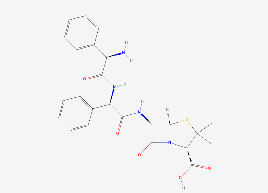 Two-dimensional chemical structure of Ampicillin EP Impurity I/ D-Phenylglycylampicillin, CAS 10001-82-8