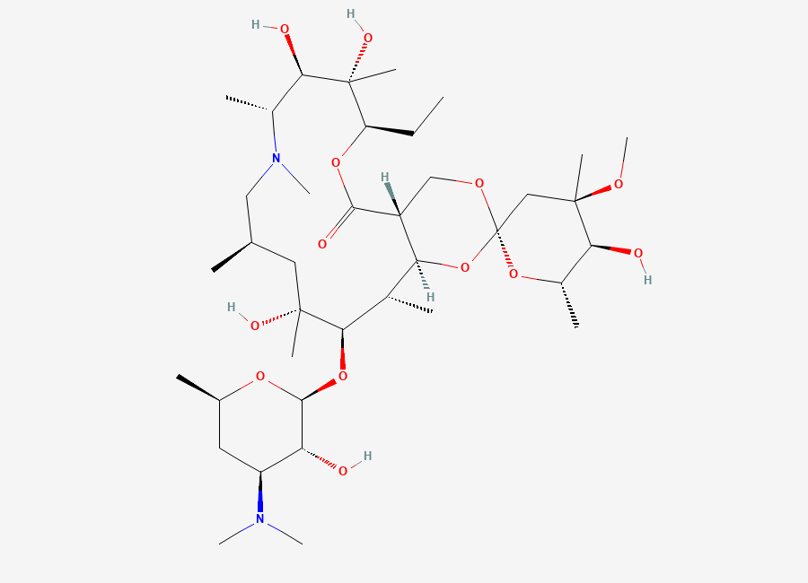 Two-dimensional chemical structure of Azithromycin EP Impurity K/ Azithromycin E/ C14,1″-Epoxy Azithromycin, CAS 612534-95-9