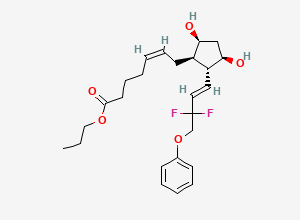 Two-dimensional chemical structure of propyl (Z)-7-[(1R,2R,3R,5S)-2-[(E)-3,3-difluoro-4-phenoxybut-1-enyl]-3,5-dihydroxycyclopentyl]hept-5-enoate