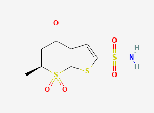 Two-dimensional chemical structure of (6S)-6-methyl-4,7,7-trioxo-5,6-dihydrothieno[2,3-b]thiopyran-2-sulfonamide