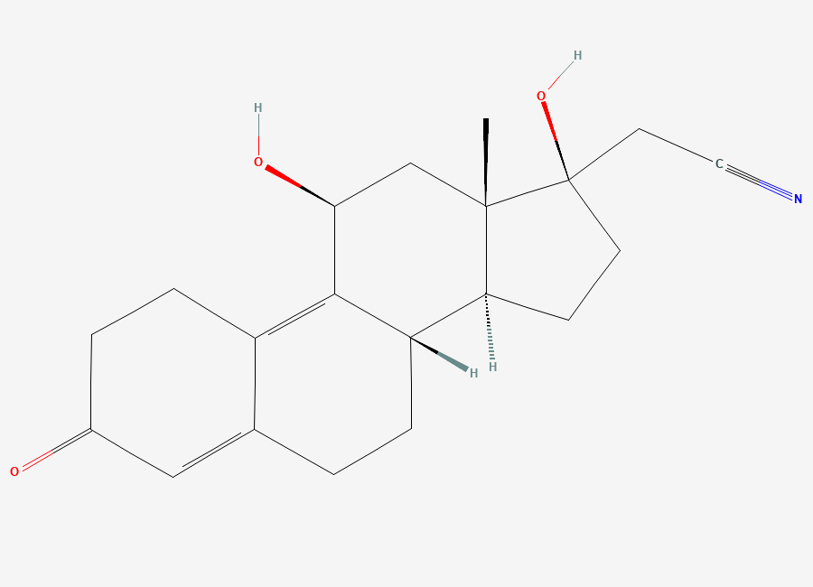 Two-dimensional chemical structure of Dienogest EP Impurity A / 11-Hydroxy Dienogest, CAS 86153-39-1