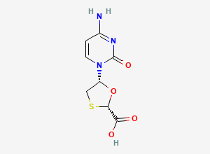 Two-dimensional chemical structure of (2S,5R)-5-(4-Amino-2-oxopyrimidin-1(2H)-yl)-1,3-oxathiolane-2-carboxylic Acid