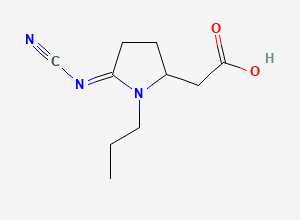 Two-dimensional chemical structure of (E)-2-(5-(cyanoimino)-1-propylpyrrolidin-2-yl)acetic acid, CAS 1246833-75-9