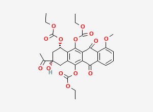 Two-dimensional chemical structure of 6,10,11-Triethylcarbonate Daunomycinone, CAS 67665-61-6