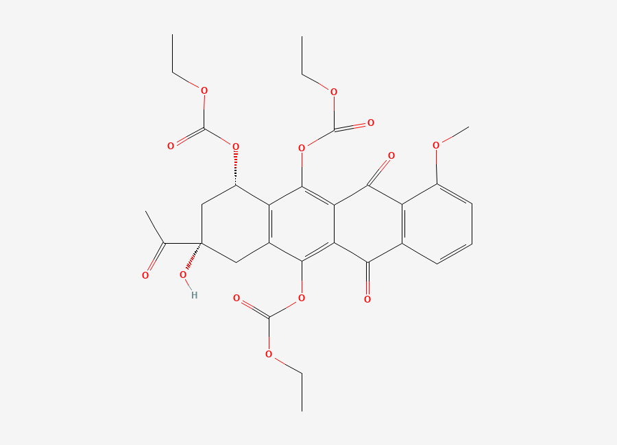 Two-dimensional chemical structure of 6,10,11-Triethylcarbonate Daunomycinone, CAS 67665-61-6