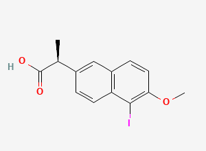 Two-dimensional chemical structure of Naproxen EP Impurity D / (S)-5-Iodo Naproxen, CAS 116883-62-6