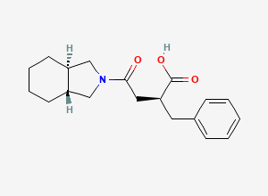 Two-dimensional chemical structure of (2S)-4-[(3aR,7aR)-1,3,3a,4,5,6,7,7a-octahydroisoindol-2-yl]-2-benzyl-4-oxobutanoic acid