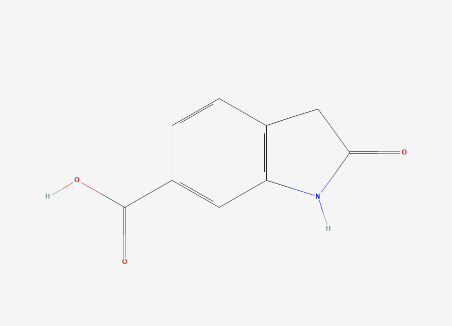 Two-dimensional chemical structure of 2-oxoindole-6-carboxylic acid, CAS 334952-09-9