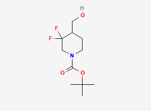 Two-dimensional chemical structure of 1-Piperidinecarboxylic acid, 3,3-difluoro-4-(hydroxymethyl)-, 1,1-dimethylethyl ester