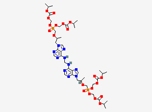 Two-dimensional chemical structure of Tetraisopropyl ((((((((methylenebis(azanediyl))bis(9H-purine-6,9-diyl))bis(propane-1,2-diyl))bis(oxy))bis(methylene))bis(oxo-l5-phosphanetriyl))tetrakis(oxy))tetrakis(methylene)) tetracarbonate