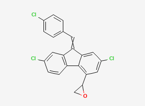 Two-dimensional chemical structure of 2-[2,7-Dichloro-9-[(4-chlorophenyl)methylidene]fluoren-4-yl]oxirane