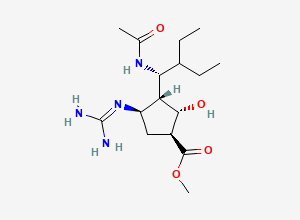 Two-dimensional chemical structure of (1s,2s,3r,4r)-Methyl 3-((r)-1-acetamido-2-ethylbutyl)-4-guanidino-2-hydroxycyclopentanecarboxylate