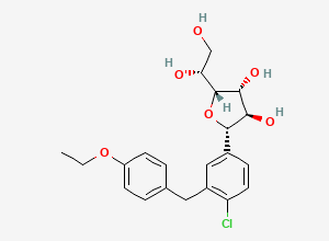 Two-dimensional chemical structure of (2S,3R,4R,5R)-2-(4-Chloro-3-(4-ethoxybenzyl)phenyl)-5-((R)-1,2-dihydroxyethyl)tetrahydrofuran-3,4-diol