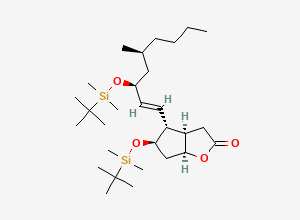 Two-dimensional chemical structure of (3aR,4R,5R,6aS)-5-[tert-butyl(dimethyl)silyl]oxy-4-[(E,3S,5S)-3-[tert-butyl(dimethyl)silyl]oxy-5-methylnon-1-enyl]-3,3a,4,5,6,6a-hexahydrocyclopenta[b]furan-2-one