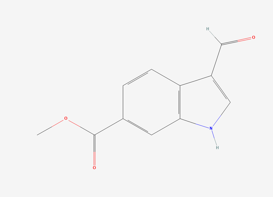 Two-dimensional chemical structure of methyl 3-formyl-1H-indole-6-carboxylate