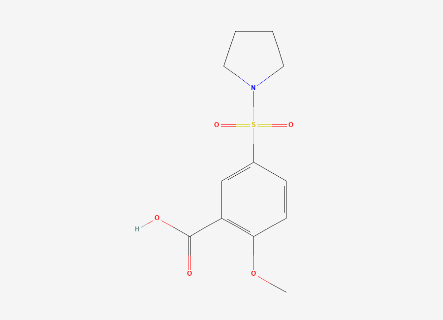 Two-dimensional chemical structure of 2-Methoxy-5-(pyrrolidine-1-sulfonyl)-benzoic acid
