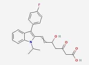 Two-dimensional chemical structure of 7-[3-(4-fluorophenyl)-1-propan-2-ylindol-2-yl]-5-hydroxy-3-oxohept-6-enoic acid