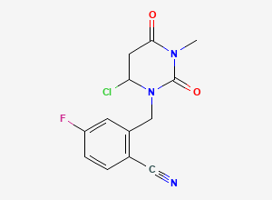Two-dimensional chemical structure of 2-[(6-Chloro-3-methyl-2,4-dioxo-1,3-diazinan-1-yl)methyl]-4-fluorobenzonitrile