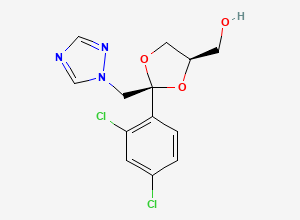 Two-dimensional chemical structure of cis-2-(2,4-dichlorophenyl)-2-(1H-1,2,4-triazol-1-ylmethyl)-1,3-dioxolane-4-methanol, CAS 172587-60-9