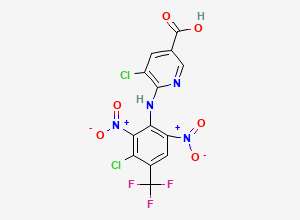 Two-dimensional chemical structure of 5-chloro-6-((3-chloro-2,6-dinitro-4-(trifluoromethyl)phenyl)amino)nicotinic acid, CAS 161043-07-8
