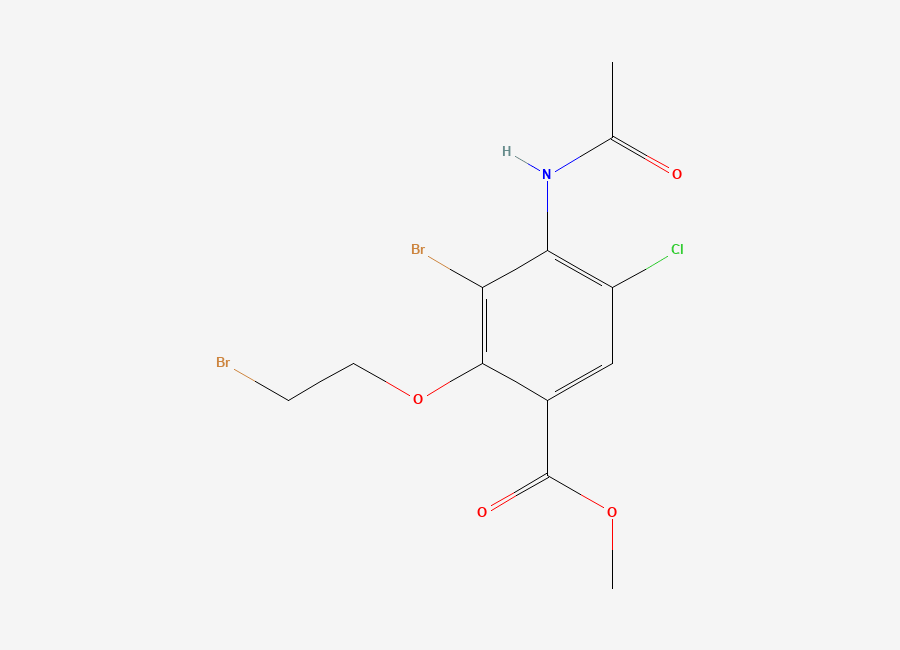 Two-dimensional chemical structure of Methyl 4-acetamido-3-bromo-2-(2-bromoethoxy)-5-chlorobenzoate, CAS 748788-39-8