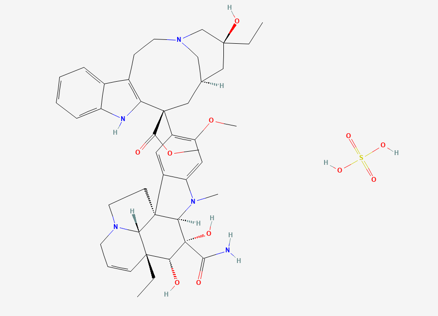 Two-dimensional chemical structure of Vincaleukoblastine, 3-(aminocarbonyl)-O4-deacetyl-3-de(methoxycarbonyl)-, sulfate (1:1) (salt)