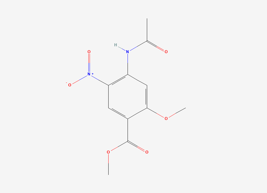 Two-dimensional chemical structure of methyl 4-acetamido-2-methoxy-5-nitrobenzoate, CAS 4093-41-8