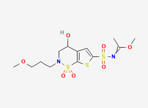 Two-dimensional chemical structure of methyl N-[[4-hydroxy-2-(3-methoxypropyl)-1,1-dioxo-3,4-dihydrothieno[3,2-e]thiazin-6-yl]sulfonyl]ethanimidate