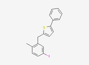 Two-dimensional chemical structure of 2-(5-Iodo-2-methylbenzyl)-5-phenylthiophene, CAS 2444540-01-4
