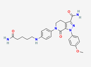 Two-dimensional chemical structure of Des(2-oxo-1-piperidinyl) 6-(4-(5-Amino-5-oxopentyl)) Apixaban / Apixaban Open Ring Amide, CAS 2187409-01-2