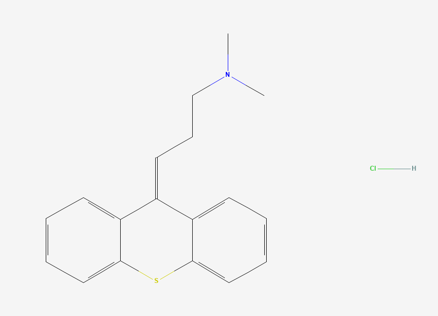 Two-dimensional chemical structure of N,N-Dimethyl-3-(9H-thioxanthen-9-ylidene)propan-1-amine--hydrogen chloride (1/1)