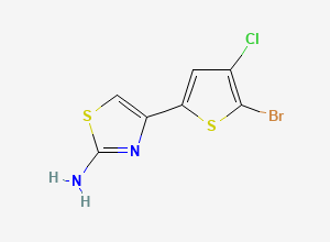 Two-dimensional chemical structure of 4-(5-Bromo-4-chlorothiophen-2-yl)thiazol-2-amine, CAS 1534575-19-3
