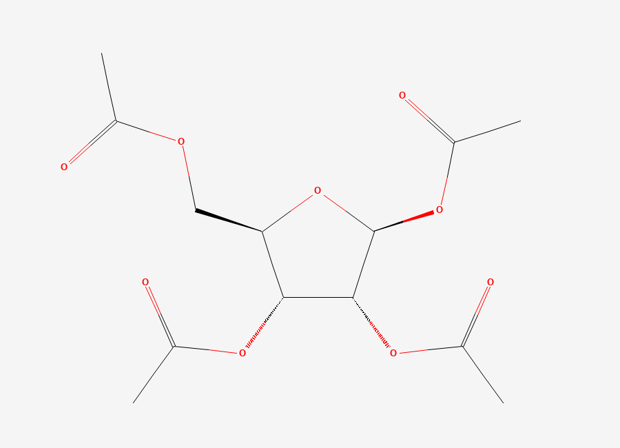 Two-dimensional chemical structure of β-D-Ribofuranose 1,2,3,5-tetraacetate, CAS 13035-61-5