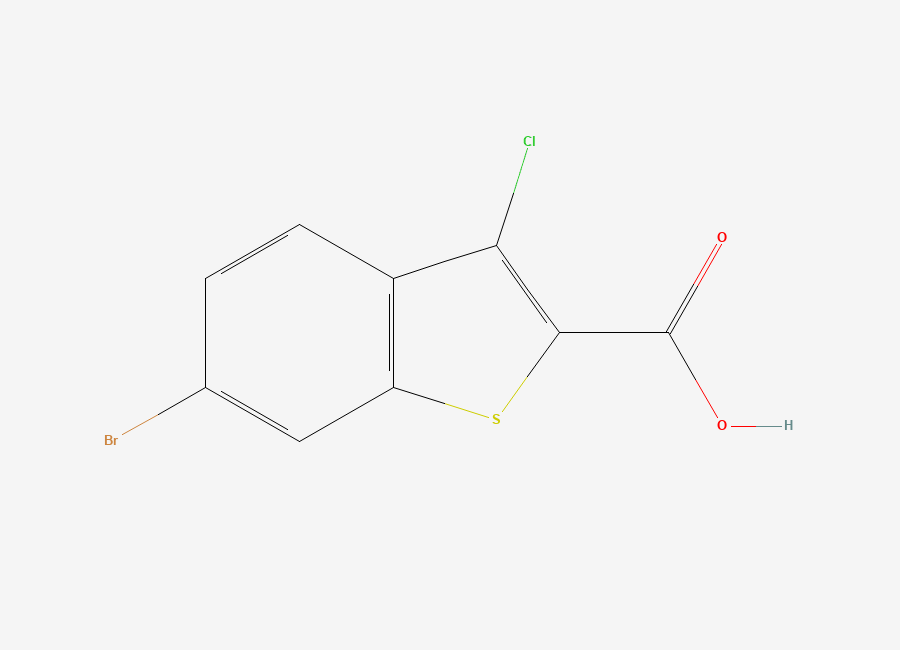 Two-dimensional chemical structure of 6-Bromo-3-chloro-1-benzothiophene-2-carboxylic acid