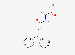 Two-dimensional chemical structure of (2S)-2-(9H-fluoren-9-ylmethoxycarbonylamino)butanoic acid