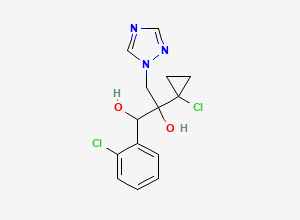 Two-dimensional chemical structure of 2-(1-chlorocyclopropyl)-1-(2-chlorophenyl)-3-(1H-1,2,4-triazol-1-yl)propane-1,2-diol, CAS 856045-95-9