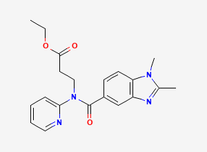 Two-dimensional chemical structure of ethyl 3-(1,2-dimethyl-N-(pyridin-2-yl)-1H-benzo[d]imidazole-5-carboxamido)propanoate, CAS 1456889-80-7