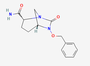 Two-dimensional chemical structure of (1R,2R,5R)-6-(Benzyloxy)-7-oxo-1,6-diazabicyclo[3.2.1]octane-2-carboxamide